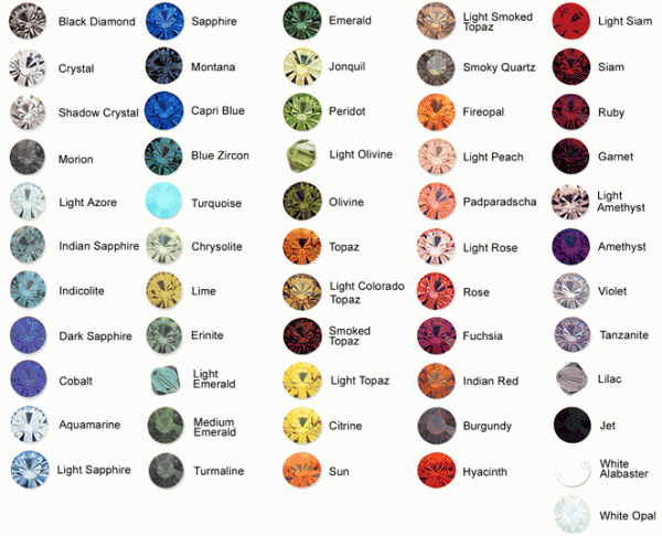 Swarovski Stone Color Chart